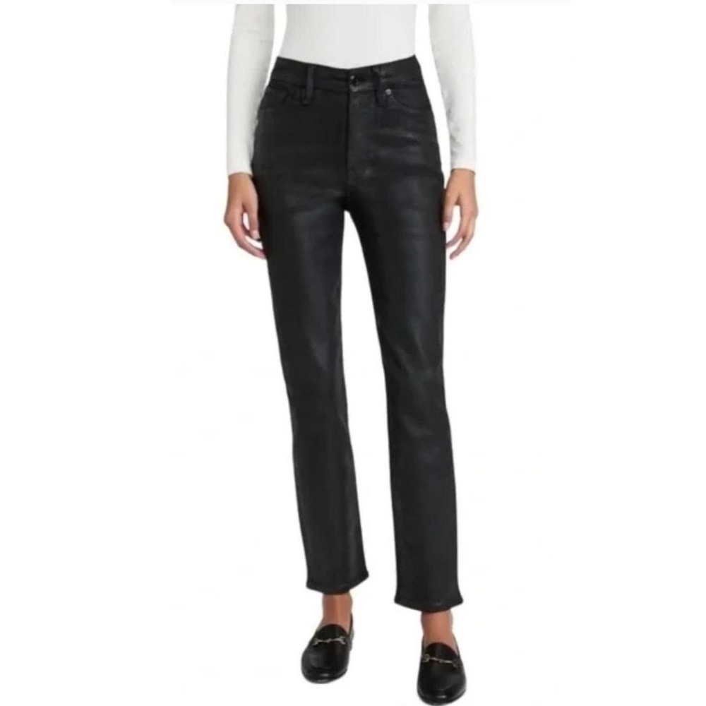 Good American Good Straight Coated Cropped Jeans Black Size 6/28